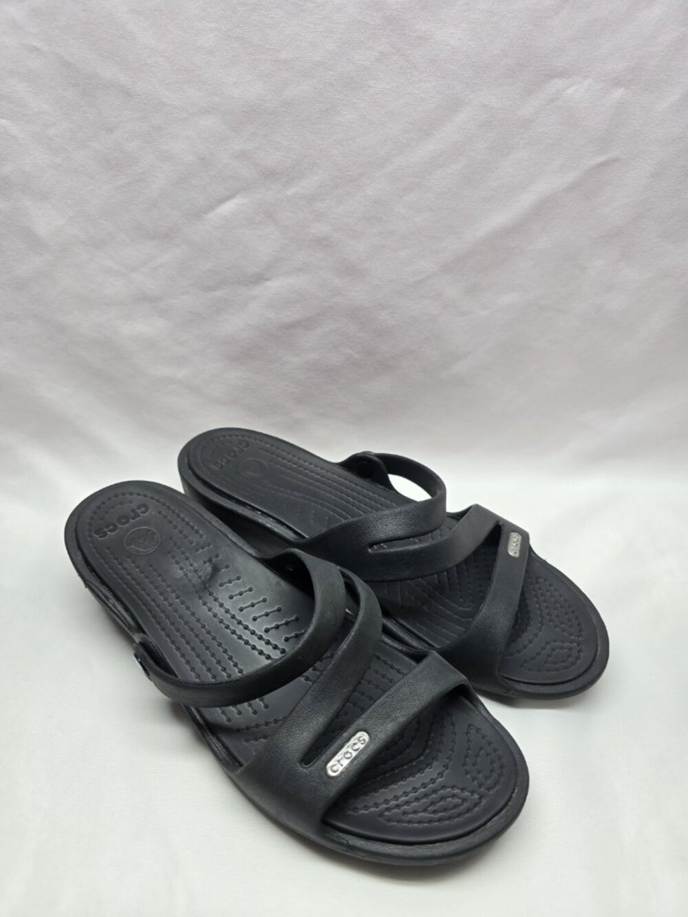 Crocs Patricia Wedge Strappy Slide Slip On Sandals Womens Size 8 Black